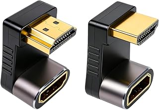 Adaptador HDMI 2.1 8K em forma de U, pacote com 2, (para cima e para baixo) ângulo de 180 graus HDMI macho para conector extensor fêmea suporta 8K @60Hz, 4K @120Hz, 2K, 48Gbps, UHD para TV, monitor