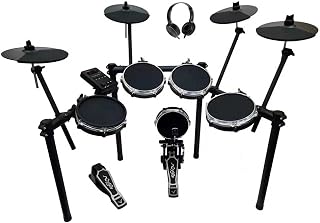 VEDO Bateria Eletrônica Infantojuvenil 5 Tambores e 4 Pratos com Pele Mesh – 333 Sons, Estrutura Portátil, Banco e Fones Inclusos – Presente Musical para Adolescentes a partir de 12 Anos