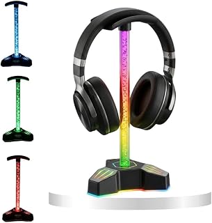 Suporte para Headset Gamer com LED RGB e Base Iluminada Suporte Para Headset Headphone Fone De Ouvido Gamer Com Luz RGB 7 Efeitos De Iluminação Base Firme Moderno Ideal Para Mesa E Escritório