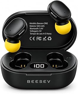Fone de Ouvido Bluetooth 5.3 TWS Sem Fio Wireless Com Visor Graves Potente Compatível com iOS e Android, Beesev-ONE (Preto)