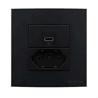 Placa para Móveis 80x80 com Tomada USB-C 2A 10W e Tomada 2P+T 20A MarGirius Sleek Colors Grafite