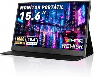 Monitor Portátil 15.6” Full HD 1080P IPS 60Hz, USB-C e Mini HDMI, Tela Extensora com Capa Suporte e Alto-falantes para Notebook, PC, Mac e Consoles