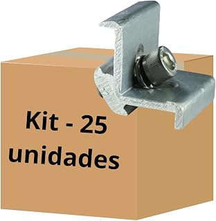 Kit 25 Grampos Finais para Painel Solar Fotovoltaico em Alumínio e Inox 304 com Mini Junção, Parafuso Sextavado MA 8x40 e Arruela de Pressão para Trilho de Montagem Solar