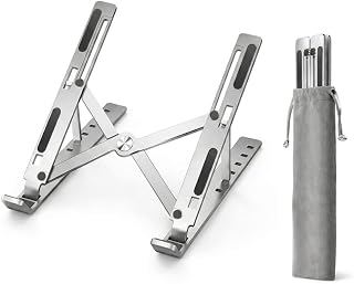 Suporte para Notebook e MacBook em Alumínio, Altura Ajustável, Dobrável, Ergonômico para Mesa, Compatível com Laptops de 10" a 16", Suporte Antiderrapante Premium