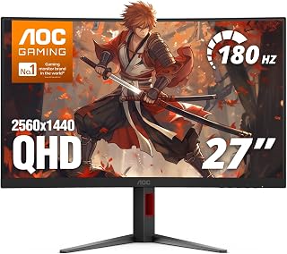 AOC Monitor curvo para jogos de 27 polegadas 2K QHD 180Hz VA AMD FreeSync