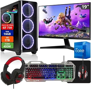 PC Gamer Completo Intel Core i7 16GB SSD 1TB Placa de Vídeo GT 730 2GB Monitor 19" com Kit Gamer - Fonte 400W Real Strong Tech