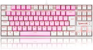 TECLADO MECANICO GAMER SINGLE COLOR REDRAGON KUMARA ROSA E BRANCO COM SWITCH AZUL