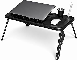 Mesa Dobrável Portátil Articulada para Notebook com 2 Coolers Porta-Copos e Suporte Ergonômico para Home Office Sofá e Cama Mesa Dobrável Portátil Articulada para Notebook com 2 Coolers Porta-Copos e Suporte Ergonômico para Home Office Sofá e Cama