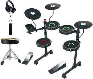 VEDO CPD-700 Bateria Eletrônica Profissional com Pele de Rede, Caixa de 8" Dual Zone, Pads e Pratos Iluminados RGB, 200+ Sons BFD, 2 Pedais, Banco, Fones e Baquetas – Preto