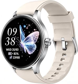 Bettdow Relogio Smartwatch Feminino FB046, 1.27" Ecrã tátil, à prova d'água IP68, 100+ Modos Esportivos, chamada Bluetooth, Compatível com Android iOS, voz por IA (Bege)