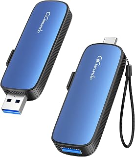 GiGimundo SSD externo portátil de 1 TB, unidade de polegar USB C de porta dupla de até 1073 MB/s USB 3.2 geração 2 + unidades de estado sólido USB A para iPhone 15/16/17/Android/Mac, azul
