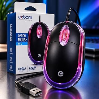 Mouse com Fio USB Óptico 1000 DPI, Mouse para PC e Notebook, Conexão USB, Mouse Óptico com LED, Mouse para Computador, Escritório, Trabalho e Estudos, Preto Mouse com Fio USB Óptico 1000 DPI, Mouse para PC e Notebook, Conexão USB, Mouse Óptico com LED, Mouse para Computador, Escritório, Trabalho e Estudos, Preto