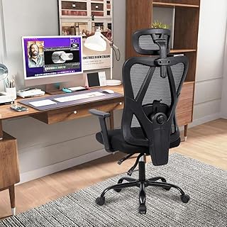 Cadeira Ergonômica 3D com Suporte Lombar Ajustável - Reclinável 90°-150°, Capacidade 120kg(Preto)