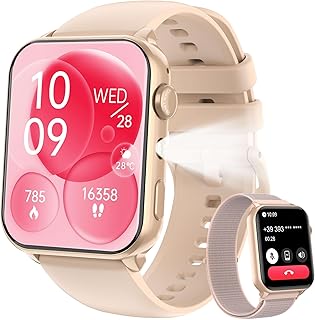 Smartwatch Feminino 1.91" com Luz LED - Tela Full Touch, 100+ Modos Esportivos, Chamadas Bluetooth, Assistente de Voz, Compatível iOS/Android, 2 Pulseiras (Rosa)