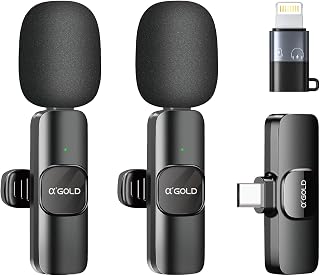 Microfone de Lapela Sem Fio USB-C Duplo para Celular, Kit 2 Microfones