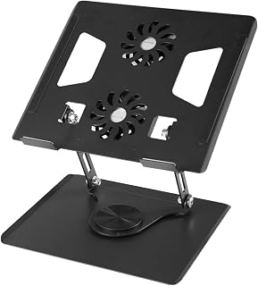 Suporte Notebook com 2 Cooler Preto, Refrigerada com 2 Cooler, Suporte para Notebook e Tablet com Base Giratória 360° Dobrável e Ajustável (Preto), Suporte Notebook Aluminio Pretó