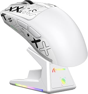 Mouse Gamer ATTACK SHARK X1 com Base de Carregamento RGB e Touchpad, Sensor Gamer PixArt PAW3395PRO, Sem Fio BT/2.4G ou Com Fio, 40000 DPI, 53g Superleve