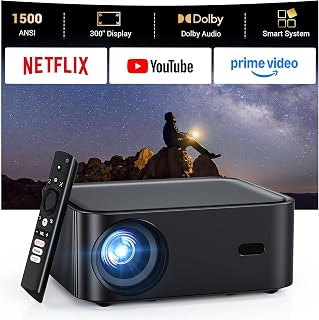 Projetor inteligente Netflix licenciado oficial, projetor HAPPRUN 4K com Wi-Fi e Bluetooth, DoIby Audio, aplicativos integrados, nativo 1080p 1000ANSI, foco elétrico, projetor portátil para cinema em