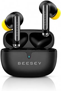 Fone de Ouvido Bluetooth 6.0 TWS Sem Fio Wireless, IPX5 à Prova d'Água, Graves Potentes, Controle por Toque, Até 50h Horas de Reprodução, Compatível com iOS e Android, Beesev BSV-303 (Preto)