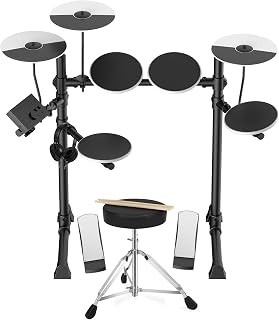 VEDO Bateria Eletrônica com 4 Pads, 3 Pratos, 200 Sons, Portátil, Dobrável, para Iniciantes - Preto