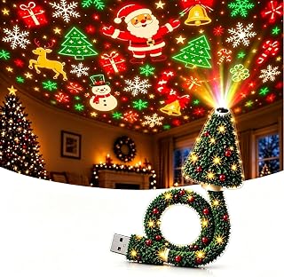 Projetor Plug and Play HD USB para árvore de Natal com 6 cenas festivas