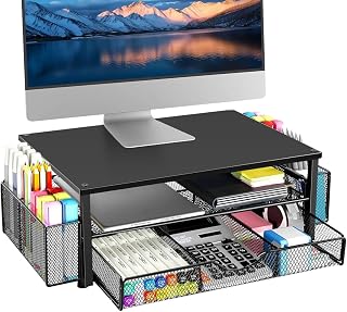 49 * 26 * 16 cm Base para Monitor, Elevador para Tela de Computador, Base Suporte para Monitor Apoio de Mesa, Suporte para Monitor de Computador de 2 Camadas com Gaveta e 2 Suportes