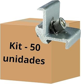 Kit 50 Grampos Finais para Painel Solar Fotovoltaico em Alumínio e Inox 304 com Mini Junção, Parafuso Sextavado MA 8x40 e Arruela de Pressão para Trilho de Montagem Solar