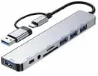 Adaptador Hub 8 em 1 USB-C com HDMI 4K + VGA + RJ45 + PD 100W + 2 USB 3.0 + SD/TF - Para MacBook, Windows, Chromebook, Notebook, Tablet e Celular Conversor Multiportas USB-C para HDMI/VGA/Ethernet.