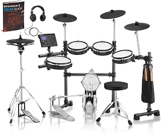 AKLOT Conjunto de bateria elétrica de tamanho expandido: Hi-Hat autônomo de duas peças de 30 cm, tambor independente e caixa de zona dupla de 25 cm, prato de passeio de zona tripla de 30 cm, 460 sons