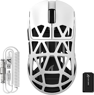 Mouse Attack Shark R2Pro 45g Superleve em Liga de Magnésio, Sensor PixArt PAW3950, 42000 DPI, Taxa de Polling Sem Fio de 8KHz, Mouse Gamer 2.4G/BT/Com Fio, Programável com Cabo Espiral, PC/Mac, Branco