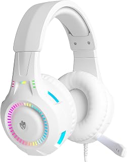 Fone De Ouvido Headset Gamer Luz Led RGB Compatível com Computador, Celular, Video Game (Branco)