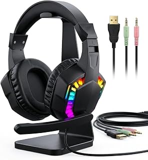 Headset Gamer com Microfone e Cancelamento de Ruído, Fone de Ouvido RGB para PC, PS4, PS5, Xbox e Notebook, Áudio Estéreo e Conforto Ajustável