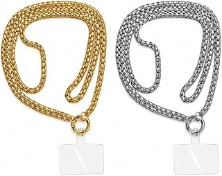Cordão de Metal para Celular Universal Alça Corrente Dourada ou Prata Alça Corrente de Metal para Celular com Suporte Universal, Uso no Pescoço ou Transversal, Dourada e Prateada