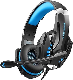 Headset Gamer com Fio 40mm Drivers - Fone de Ouvido Gamer com Som Estéreo Graves Potentes, Almofadas Respiráveis Espuma Viscoelástica, Ideal Para Jogos e Transmissões ao Vivo (Preto e azul)
