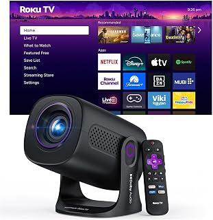 HAPPRUN Mini projetor Roku TV Smart com Wi-Fi e Bluetooth para portátil
