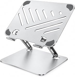 Suporte para Notebook em Alumínio Prata - Altura Ajustável, Ergonômico e Dobrável - Compatível com Laptops e Tablets até 17.3 Polegadas - Perfeito para Trabalho e Jogos