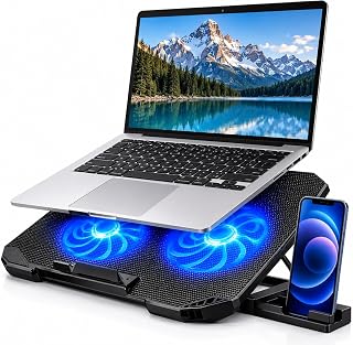 Suporte para Notebook com 2 Coolers USB – Base Refrigerada Ergonômica com 8 Níveis de Altura e Suporte para Celular Premium