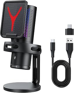 Microfone USB para Computador com RGB e Suporte de Mesa Microfone USB para Computador com RGB e Suporte de Mesa