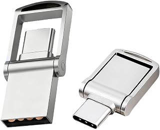 Mini pen drive USB de 32 GB, USB C e USB A, pen drive duplo, pen drive com capa giratória, cartão de memória de armazenamento externo para iPhone 17/16/15, Android, MacBook, iPad, laptops, PCs e mais