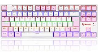 TECLADO GAMER REDRAGON DAKSA BRANCO E ROSA COM SWITCH AZUL