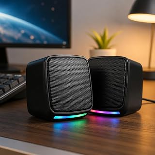 Caixa de Som para PC Gamer 6W RMS, Alto Falante Estéreo com Iluminação RGB, Conexão USB e P2, Controle de Volume, Plug and Play, Ideal para Notebook, TV, Setup Gamer, Home Office e Aulas Online
