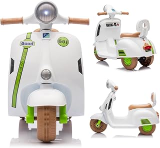 Moto Elétrica Infantil 6V Scooter Triciclo com Luz Som e Farol Bateria Recarregável, BRANCO