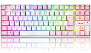 TECLADO MECANICO GAMER RGB REDRAGON KUMARA BRANCO E ROSA COM SWITCH AZUL