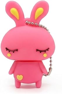 Pen drive USB 2.0 em forma de coelho fofo, pen drive de 2/4/8/16/32/64 GB, cartão de memória de borracha, presente divertido de armazenamento de dados de animais (32G, rosa)