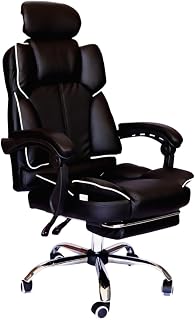 Cadeira de Escritório Ergonômica, Couro PU, Reclinável 135°, com Apoio para Pés e Suporte Lombar, Altura Ajustável, Base Cromada (preto)