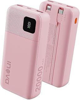 Power Bank 20000mAh com Cabos Integrados USB-C e Lightning, Carregador Portátil 22,5W Fast Charge, Display Digital LED de Bateria, Bateria Externa Compatível com iPhone SamsungXiaomi Android