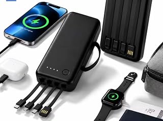 Bateria Portátil 12000/26000mAh com Carregamento Rápido e 4 Cabos USB