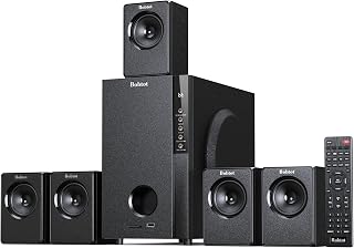 Bobtot Sistemas de home theater com subwoofer de 13,34 cm, alto-falantes de som surround de satélite com fio 5.1, potência máxima de 600 watts, sistema estéreo de graves profundos com rádio FM