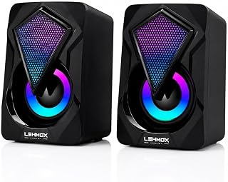 Caixinha de Som PC, Alto Falante Gamer Para Computador, Luzes RGB, Entrada P2 e USB, Ideal Para Setup Gamer, Cabo com Controle de Volume, Conecta com Pc, Notebook, Console, Video Game - Premium