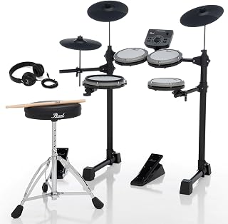 Pearl ERS1000 eRoadshow Conjunto de bateria eletrônica completa exclusiva da Amazon com 4 pads de malha silenciosa, dois controladores de pedal, almofadas de pratos, trono, suportes de bateria, fones